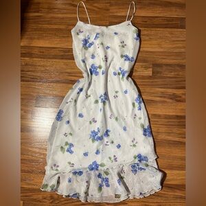 Floral White and Blue Women's Dress